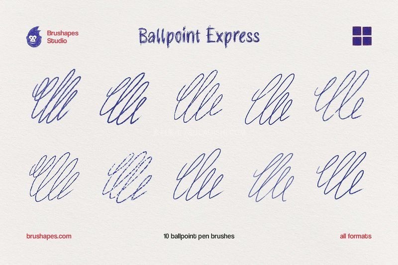 10支高仿真圆珠笔速写笔刷(Procreate/PS/AI/CSP)